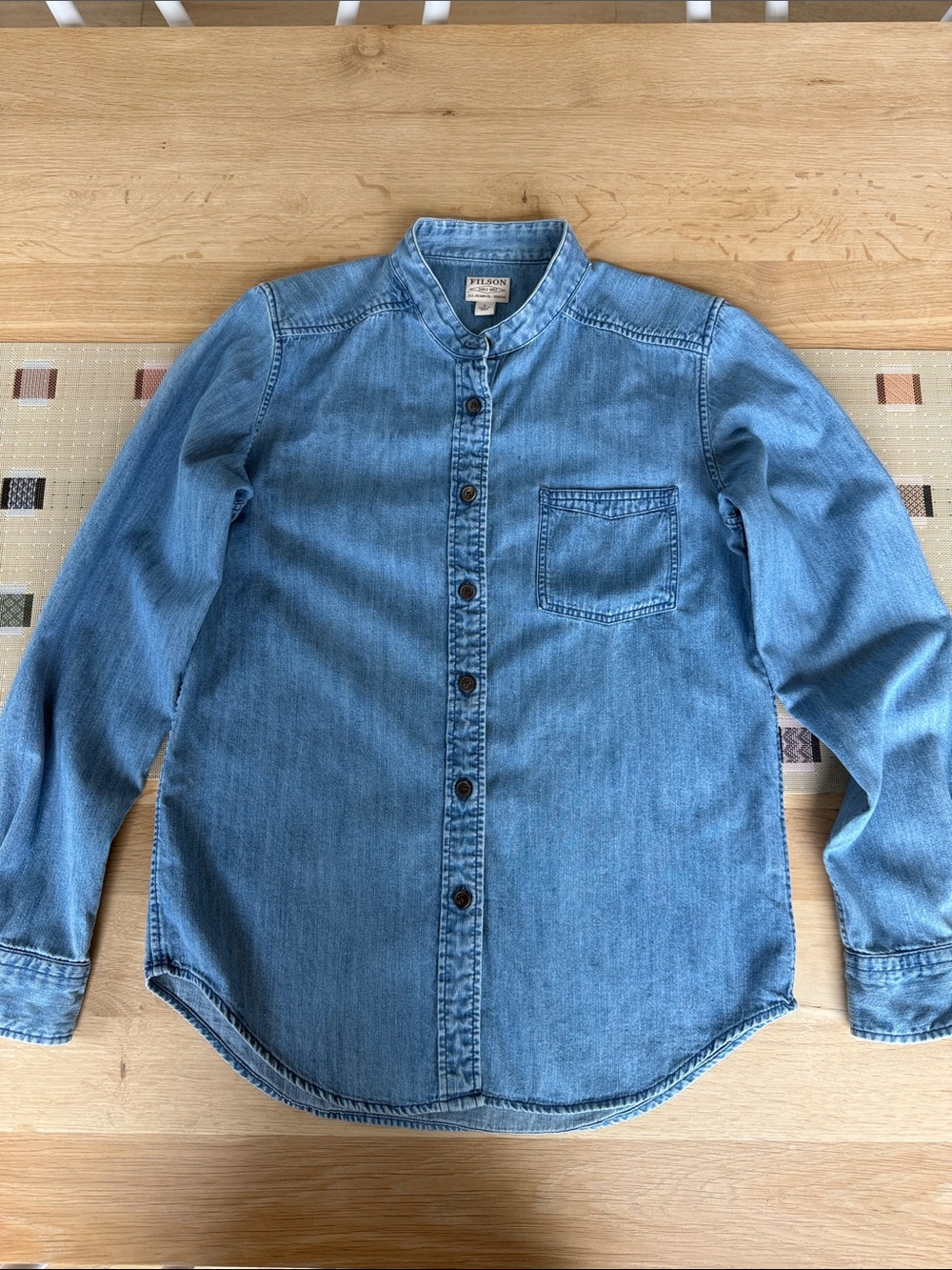 Filson Denim Banded Collar Button Down Shirt